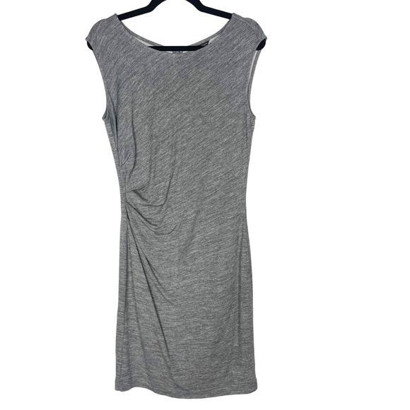 New Ann Taylor Size 4 Heather Gray Side Ruched Sheath Dress Cap Sleeve Zip Back - Picture 1 of 9